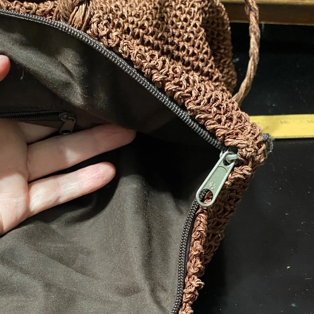 Jacqueline Ferrar vintage Brown paper straw Woven double handle Tote Bag